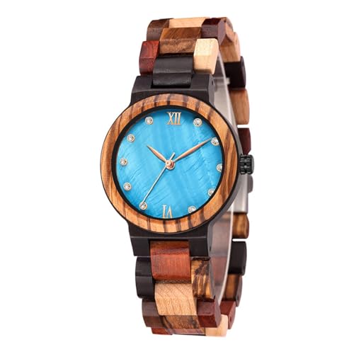 Montre en bois pour femme Tiong : un cadeau unique aux chiffres romains bleus