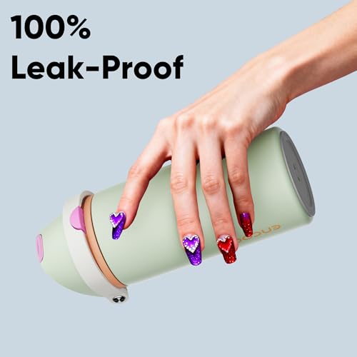 Image of Insulated Water Bottle with Straw - Encool Stainless Steel Water Bottle with Push Button Lid, Leak-Proof & BPA-Free, Keeps Cold for 24 Hours for Sports, Travel, Gym (18 oz, Geyser Green)