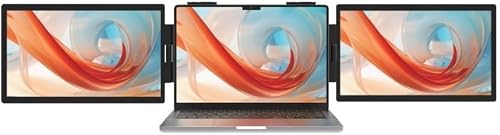 Triple Laptop Screen Extender, 14" 1080P FHD IPS Folding Stacked Portable Dual Monitor, USB C Travel Extended Computer Display, 180°Rotation, Plug & Play for Laptops