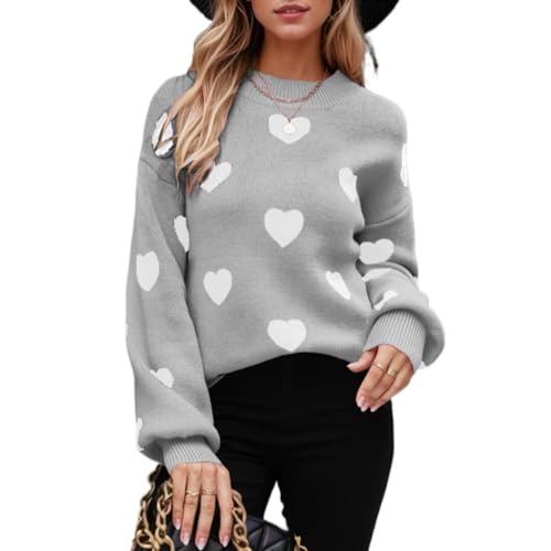 Image of Women's Valentines Pullover Sweaters Cute Hearts Long Sleeve Crewneck Knitted Y2k Sweaters Kawaii Aesthetic Clothes