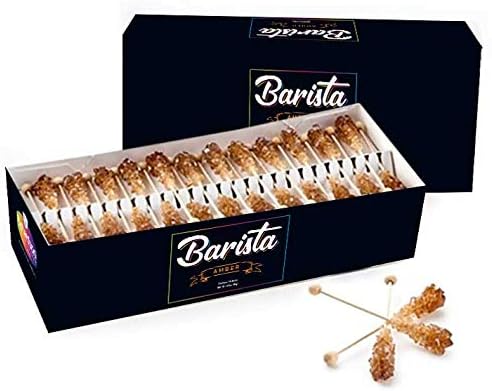 Barista Rock Candy Sugar Sticks (Amber, 100 Count) Non-GMO, Gluten-Free, Fat-Free, Stir Sticks Great for Coffee, Tea, and Cocktails, Unwrapped