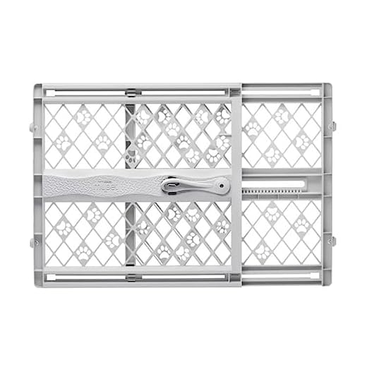 North States MyPet Paws 40" Portable Pet Gate: Expands & locks In place with no tools. Pressure Mount. Fits 26"- 40" wide (23" tall, Light Gray)