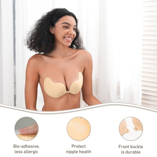Sticky Bra Adhesive Push Up Invisible Strapless Bras for Women 2 Pairs Reusable with Nipple Covers for Backless Dresses3