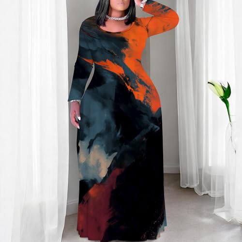 Image of PinkPatty Plus Size Maxi Dresses for Women Long Sleeve Crew Neck Casual Fall Dress with Pockets