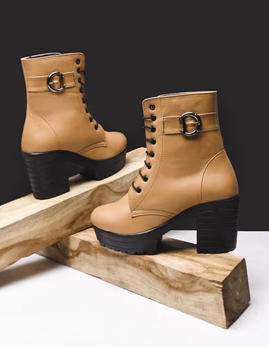Image of JM LOOKS Women's Lace-Up Platform Block Heel Boots | Stylish and Comfortable for Any Occasion