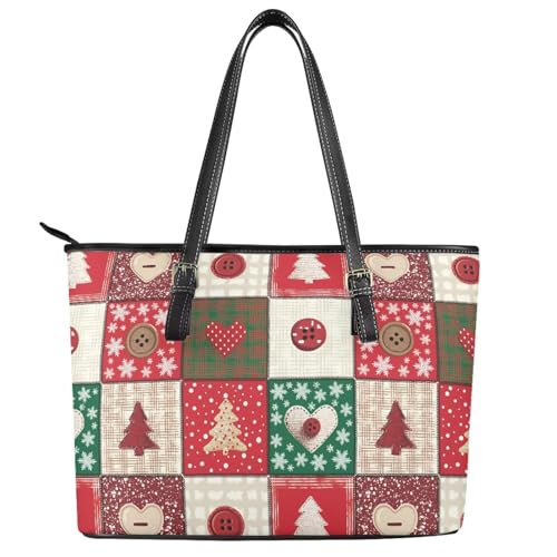 Image of Coldinair Christmas Leather Tote Bag for Women with Zipper Large Shoulder Tote Bag Shopping Casual Travel Bag Handbag Purse