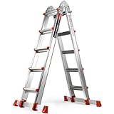 Soctone Ladder, A Frame Extension Ladder, Multi Position with Stabilizer Bar, 330 lbs Weight Rating Telescoping Ladder for Household or Outdoor Work, 17.5 Ft, Orange