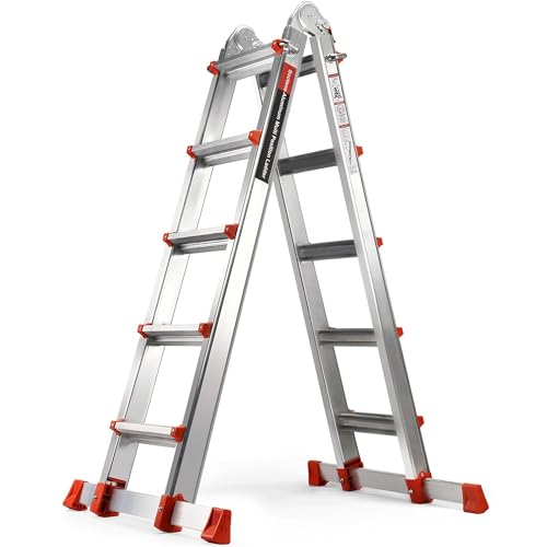 Soctone Ladder, A Frame Extension Ladder, Multi Position with Stabilizer Bar, 330 lbs Weight Rating Telescoping Ladder for Household or Outdoor Work, 17.5 Ft, Orange