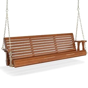 VINGLI Upgraded Patio Wooden Porch Swing for Courtyard & Garden, Heavy Duty 880 LBS Swing Chair Bench with Hanging Chains for Outdoors (Brown, 5 FT)