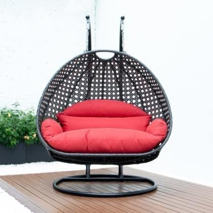 Image of OMANSH Double Seater Swing Chair with Stand & Cushion & Hook Outdoor || Indoor || Balcony || Garden || Living Room (Black-RED)