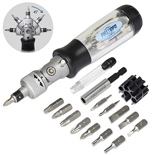 FIRSTINFO High Torque Ratchet Screwdriver, Heavy Duty Nut Screwdriver, 5-Way Works, All 15 Bits Including Bits for Repairing Watches and Glasses