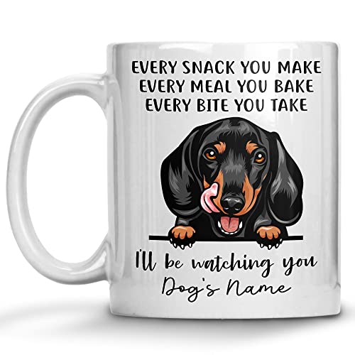 Personalized Black Tan Dachshund Coffee Mug, Every Snack