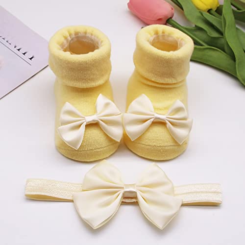 Children Kids Socks Soft Bottom Toddler Shoes Socks Bowkot Princess Socks Floor Socks Girls (Yellow, 0 Months)2