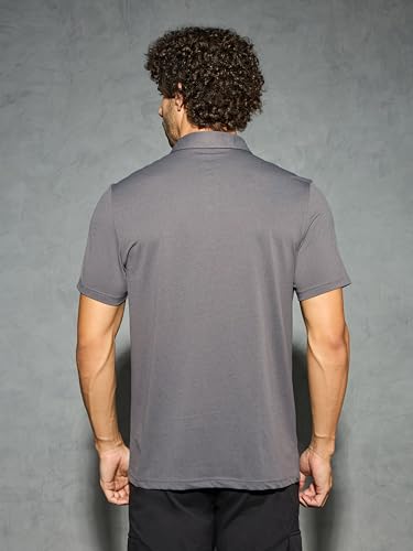 Image of TECHNOSPORT Men's Solid Slim Fit Polo Collar T-Shirt COTFLEX Half Sleeve Button Polyester for Gym Running Workout UPF50+ Anti Odour