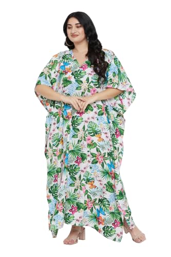 Image of Oussum Women Polyester Casual Long Plus Size Beach Caftan Cover Up Maxi Dress 1X-3X Summer Kaftan Dresses for Women