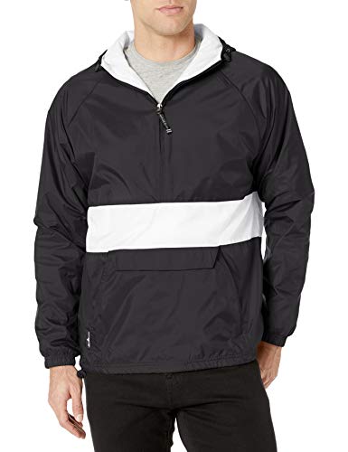 Charles River Apparel Wind & Water-Resistant Pullover Rain Jacket (Reg/Ext Sizes), Black/White, L