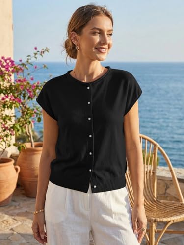 Image of UNCLECAT Womens Cap Sleeve Sweater Vest Summer Casual Button Down Lightweight Knit Sweater Cardigans