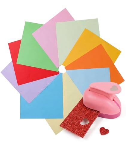 Image of 101 Pcs Stamp Puncher and Origami Paper, Postage Stamp Punch, Paper Punch Tool Set for DIY Scrapbooking and Craft Projects (pink)