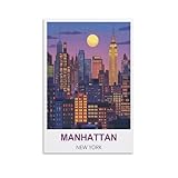NHGEQAA Poster de voyage vintage Manhattan New York 20 x 30 cm Impression sur toile