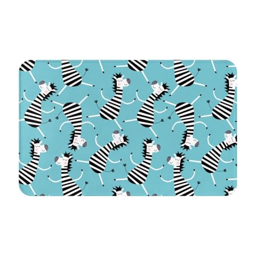 Alfombras de baño antideslizantes y lavables, tapetes de cocina para suelo, alfombras de entrada para interiores, alfombra divertida y bonita cebra azul con respaldo de goma, 20 x 31.5 pulgadas