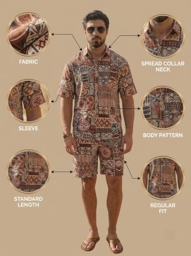 Image of BROWN CULTURE Men Cotton Blend Printed Co-ord Set Shirt Shorts | Collar Neck Button Down Night Suit | Casual Home Wear Two Piece | Stylish Lounge Wear | Trendy Matching Outfits