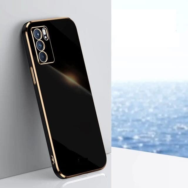 Image of Apurb Store for Oppo Reno 6 Pro 5G Plating Square Gold Frame Phone Case Luxury Soft Silicone Back Cover (for Oppo Reno 6 Pro 5G, Black)
