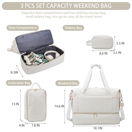 Weekender Overnight Bag, Large Travel Duffle Bags with Shoe Compartment & Wet Pocket & Insulated Cooler Pocket, Carry On Tote Bag Gym Duffel Bag with Toiletry Bags for Hospital 3 Pcs Set (Black)2