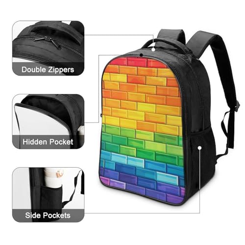 Rainbow Brick Wall Funny 16 Inch Backpack for Men Women Casual Daypack with 2 Compartment for Travel Work4