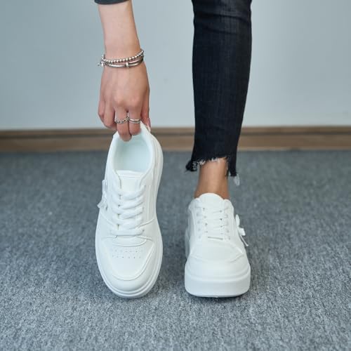 White Bow Thick Soled Lace Up Sneakers, Women's Casual and Fashionable Sports Shoes, Versatile and Non Collision Style2