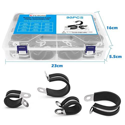 Peromi 90Pcs 304 Stainless Steel Cable Clamps Assortment Kit, Rubber Cushioned Insulated Clamp, Loop Clamps, Pipe Clamps In 9 Sizes 1/4"3/8"5/16"1/2"5/8"7/10"3/4"7/8"1" #TOP5