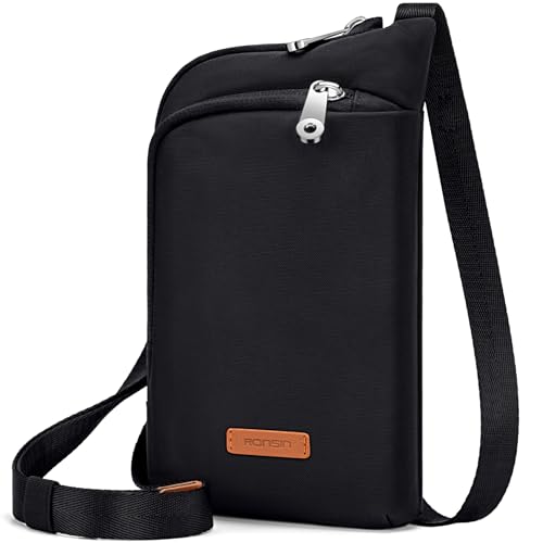 RONSIN Women Crossbody Bag Nylon Cell Phone Purses Wallet Travel Pouch Shoulder Strap with Anti Theft Locking Zipper Black Purse