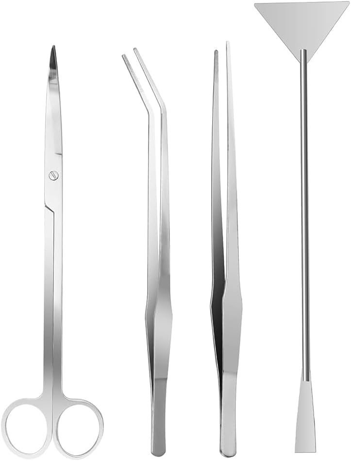 Aquarium Aquascape Tools Kit, 4 in 1 Aquarium Scissor Tweezers Spatula, Stainless Steel Aquatic Plants Aquascaping Tools Set for Fish Starter Kits & Aquariums Tank