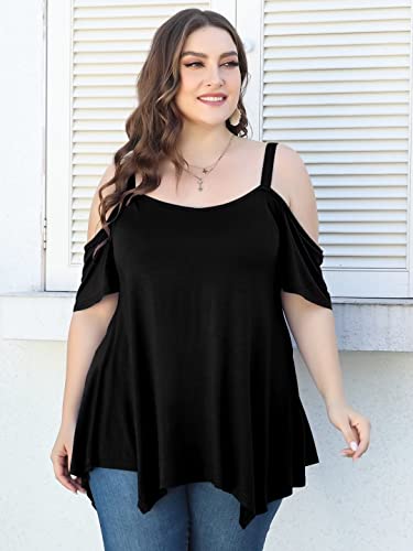 LARACE Cold Shoulder Tops for Womens Summer Clothes Spaghetti Strape Tunic Oversized Shirts Asymmetrical Plus Size Blouse3