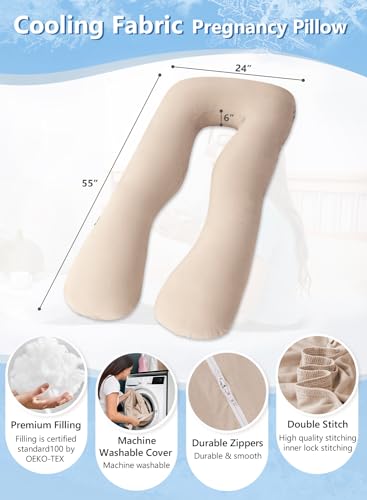 Image of Meiz Pregnancy Pillows, Pregnancy Pillows for Sleeping Cooling, Maternity Pillow U Shaped, Body Pillows for Adults, 55 inch Pregnant Pillow with Viscose Pillowcase, Khaki