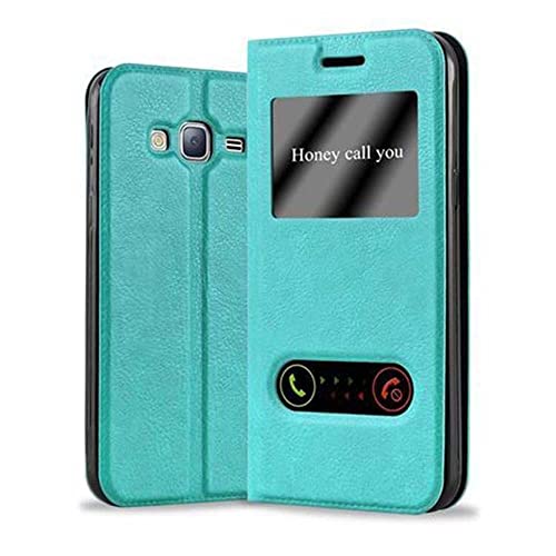 cadorabo Coque pour Samsung Galaxy J3 / J3 DUOS 2016 en Turquoise Menthe - Housse Protection avec Stand Horizontal et Deux Fenêtres - Portefeuille Etui Poche Folio Case...