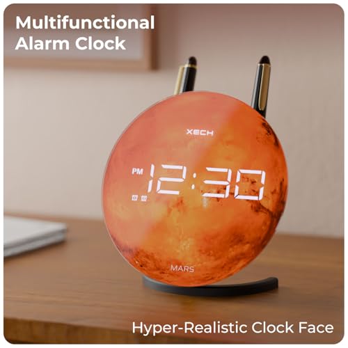 Image of Xech Digital Alarm Clock for Heavy Sleepers | Loud Dual Alarms | LED Desk Clock for Students Bedside Table | Home Decoration Items for Living Room | USB-C Powered | Solaris X Lite (Mars)