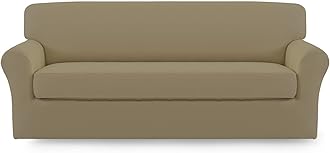 Easy-Going 2 Pieces Microfiber Stretch Sofa Slipcover – Spandex Soft Fitted Sofa Couch Cover, Washable Furniture Protector with Elastic Bottom Kids,Pet (Oversized Sofa, Dark Linen)