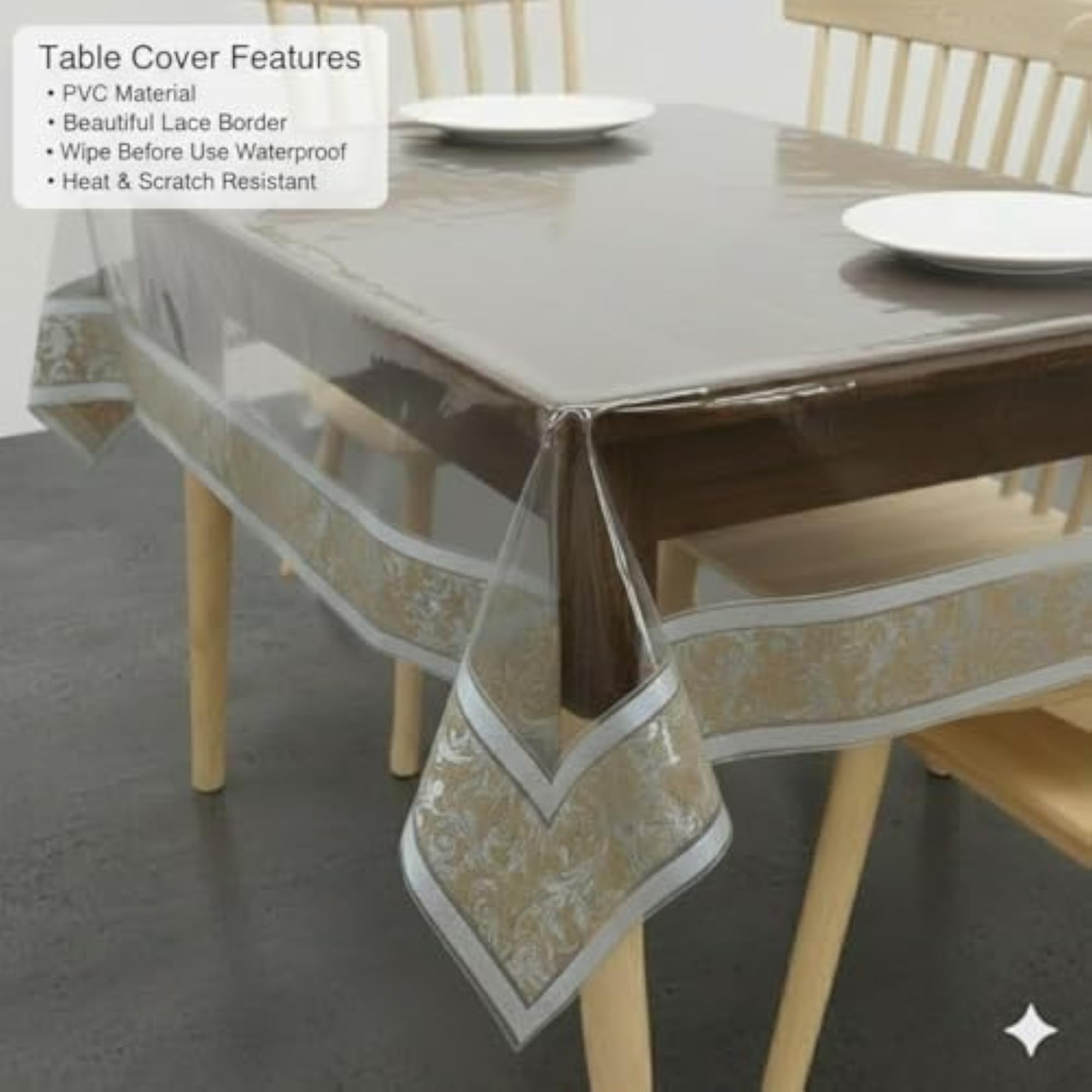 Fancy PVC Transparent Table Cover, 4-6 Seater