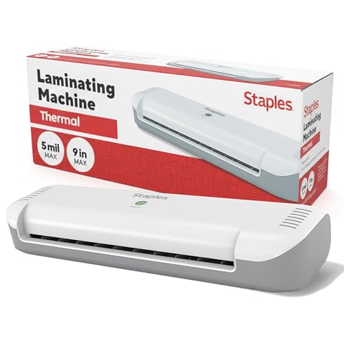 Image of Staples 9-Inch Thermal Laminator Machine, Fast Warm-Up, Jam-Free Technology, Laminates Letter /ID /Photo Size, White /Gray