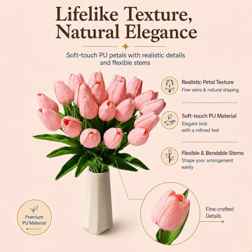 Image of Mandy's 20pcs Artificial Light Pink Tulips