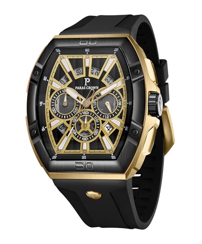 Paras Crown Watches for Men Tonneau 5ATM Waterproof Quartz Luxury Chronograph Analog Men's Wrist Watches Stainless Steel Case Mens Watches