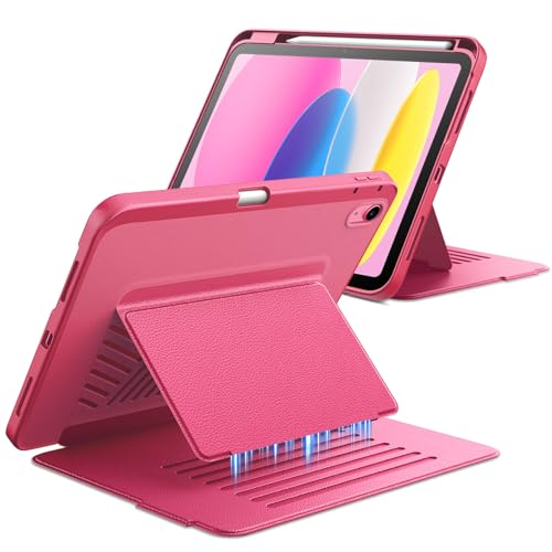JETech Multi-Angle Stand Case for iPad (A16) 11th/10th Generation (2025/2022) Ultra-Stable Support Slim Shockproof Cover with Pencil Holder Anti-Fingerprint Frosted Back (Pink)