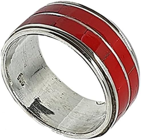 Coral Gemstone Spinner Ring for Women Men 925 Sterling Silver Modern Designer Fashion Handmade Band Rings Party Jewelry Couple Band Gifts for Him Gifts for Her