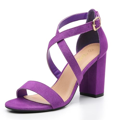 Image of Trary Women's Block Chunky Heel Sandals for Women Open Toe Adjustable Cross Ankle Strap Dress Shoes Walking Wedding Evening Bridal Heels