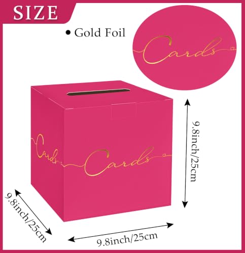 Image of HEIPINIUYE Hot Pink Wedding Card Box with Gold Foil 9.8 inch x 9.8 inch Pink Large Gift Card Box for Party Wedding Reception Graduation Birthday Baby Shower Cardboard Raffle Envelope Box with Slot