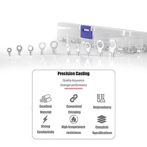 KOXXIAMOQ 250 Ring Terminal Connectors, Copper O-Type Ring Terminals, Ring Cable Lugs - Image 4
