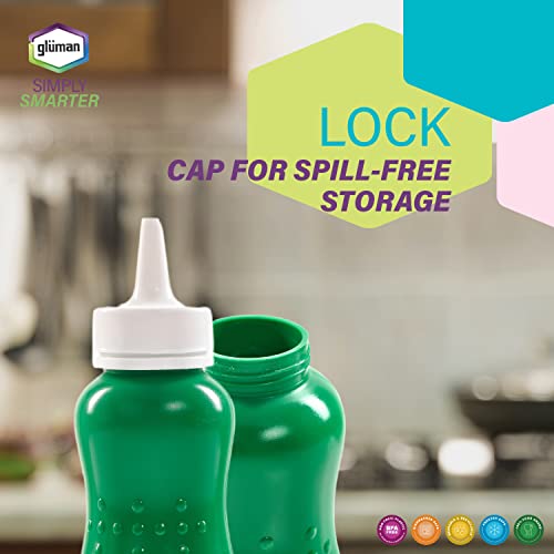 Image of Gluman Squeezy 750 ml Sauce Bottle (Set of 2) for Clean & Mess-free Dispensing | 100% Food Grade | Dishwasher Safe | Freezer Safe | Ergonomically Designed | Reusable (Green)