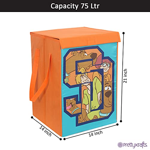 Image of PrettyKrafts 75 L Non Woven Scooby Doo Rectangular Foldable Large Laundry Bag /Basket With Lid & Handles, Freestanding Clothes Storage Organizer for Bedroom (36x36x53cm, Red, Set of 1)