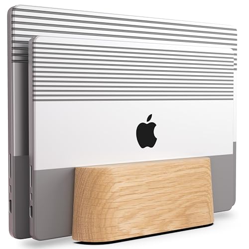 COREMINDED Adjustable Dual Vertical Laptop Stand for Desk Wooden Laptop Holder MacBook Pro Stand Wood Mac Air Dock