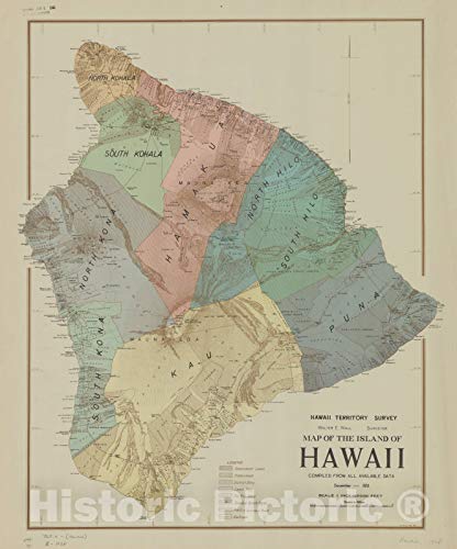 Historic Pictoric Map : Hawaii Island (Hawaii) 1928 2, Map of The Island of Hawaii, Antique Vintage Reproduction : 37in x 44in